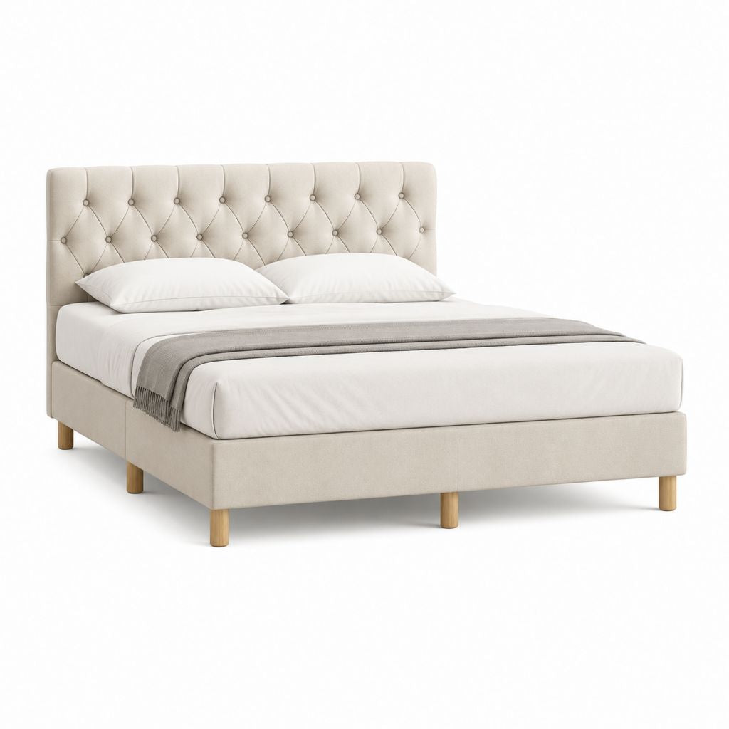 Lit double capitonné crème en polyester avec tête de lit 160 x 200 cm 166 x 216 x 112 cm