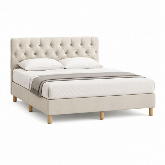 Lit double capitonné crème en polyester avec tête de lit 160 x 200 cm 166 x 216 x 112 cm