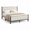 Cadre de lit double 160 x 200 cm beige chêne clair et noir en acier MDF et polyester