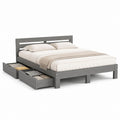 Lit double avec tiroirs de rangement gris en bois massif 160 x 200 cm