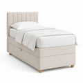 Lit coffre une place beige en polyester 100 x 205 x 120 cm avec tête de lit capitonnée