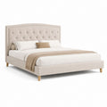 Lit double avec cadre beige en polyester capitonné 160 x 200 cm