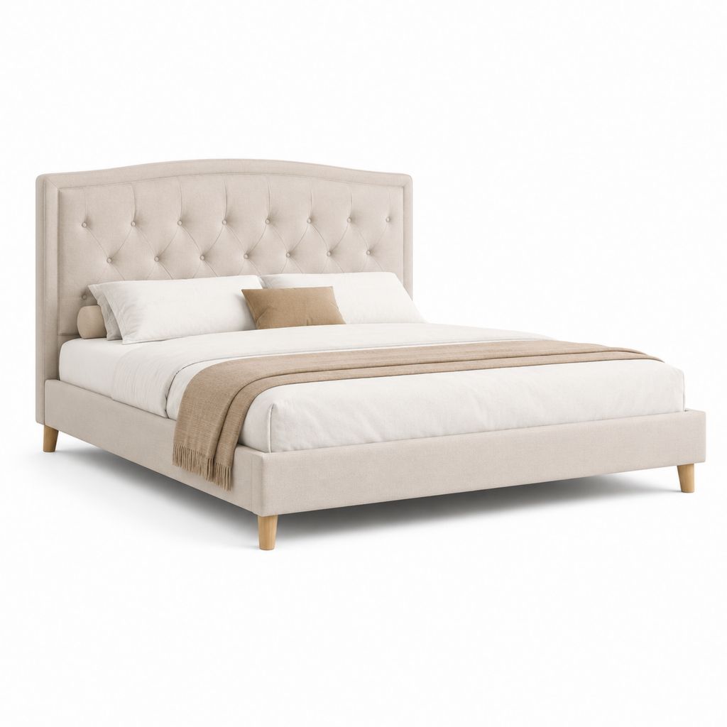 Lit double avec cadre beige en polyester capitonné 160 x 200 cm