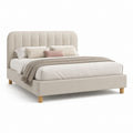 Lit double 160 x 200 cm beige en polyester avec tête de lit capitonnée