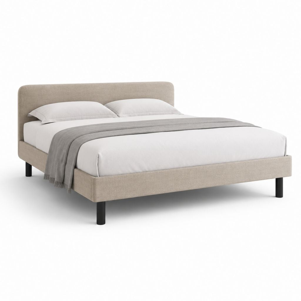 Lit double beige en polyester avec cadre à lattes 160 x 200 cm