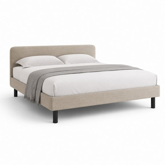 Lit double beige en polyester avec cadre à lattes 160 x 200 cm