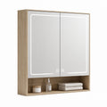 Armoire de toilette miroir LED avec rangement chêne clair en MDF rectangulaire 80 x 70 x 15 cm