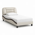 Lit simple avec cadre de lit beige en cuir synthétique PU rectangulaire 90 x 190 cm