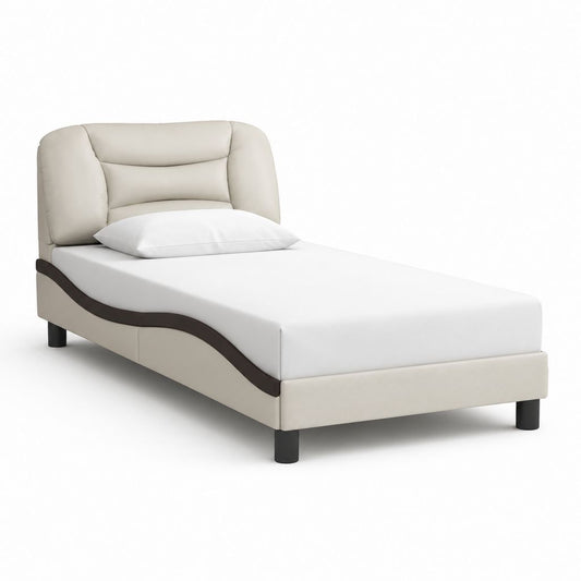 Lit simple avec cadre de lit beige en cuir synthétique PU rectangulaire 90 x 190 cm