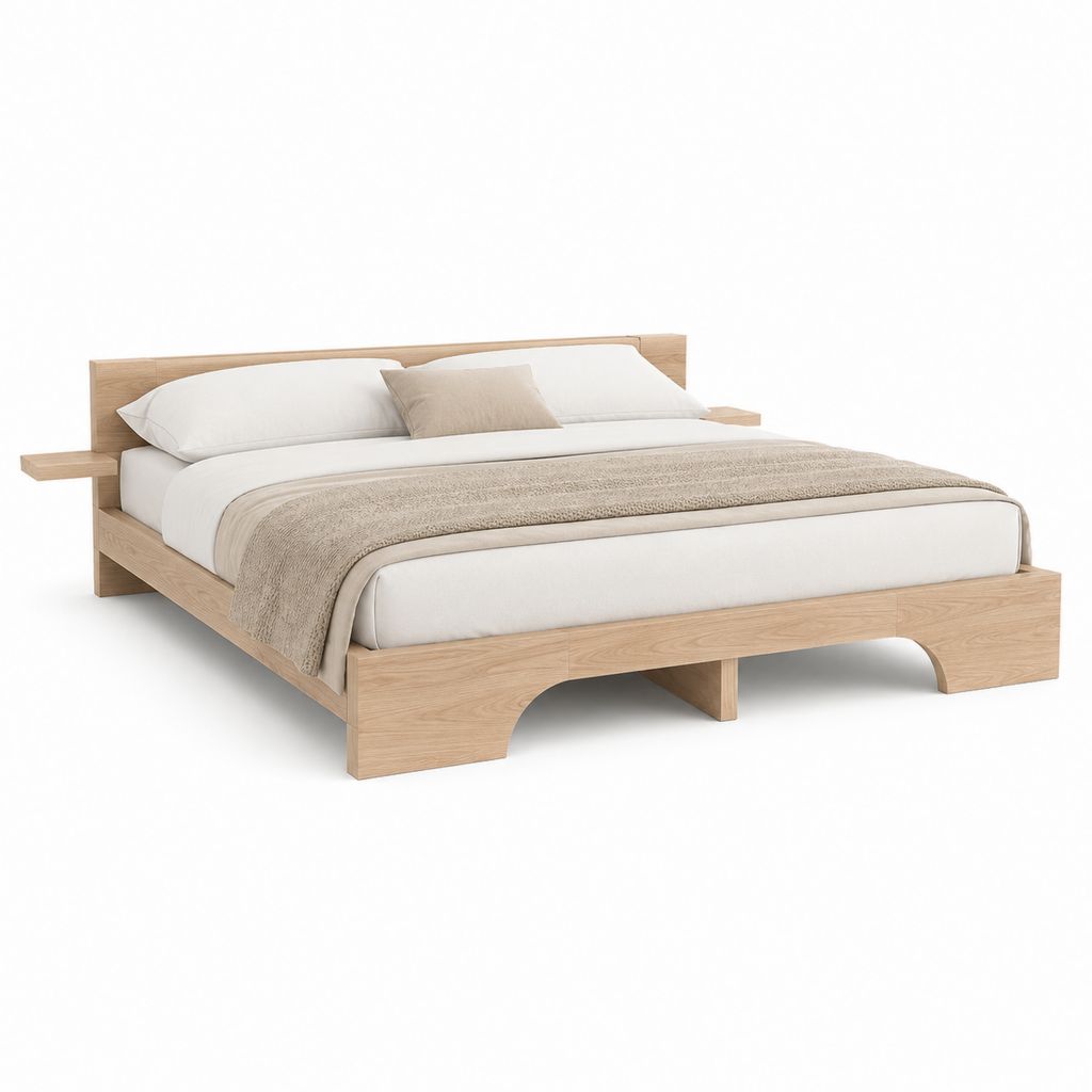 Cadre de lit double 160 x 200 cm chêne clair en bois massif avec tête de lit