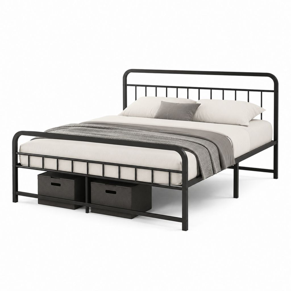 Lit double avec rangement noir en acier rectangulaire 160 x 200 cm