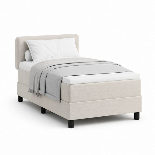 Lit simple avec tête de lit beige en polyester rectangulaire 90 x 190 cm