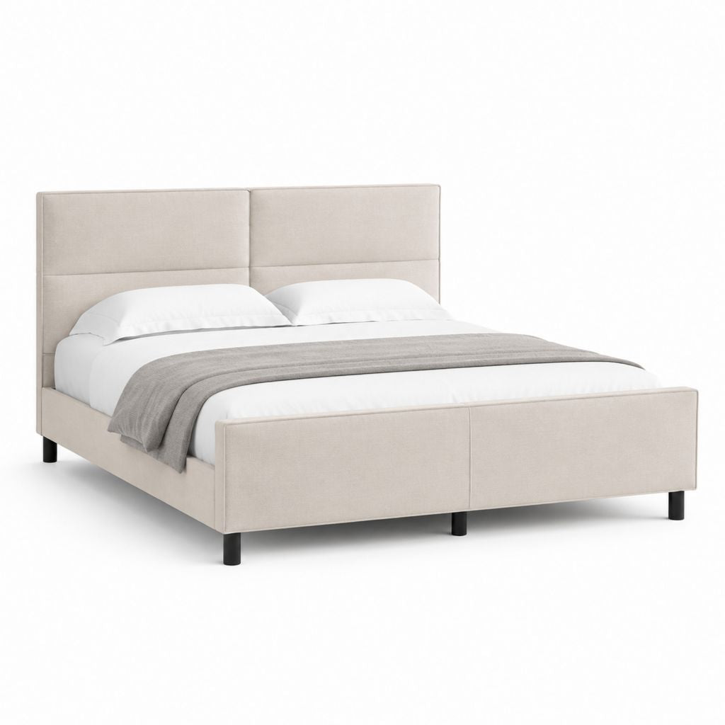 Lit double capitonné beige en polyester 160 x 200 cm avec cadre à lattes