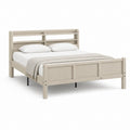 Cadre de lit double beige en panneaux MDF et polyester avec tête de lit à étagères 160 x 200 cm