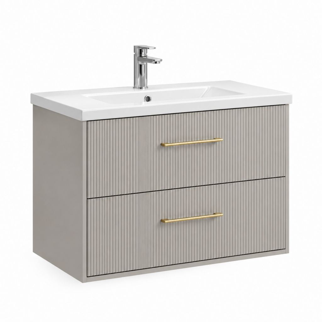 Meuble sous vasque suspendu gris strié en MDF avec lavabo en céramique 80 x 46 x 50 cm