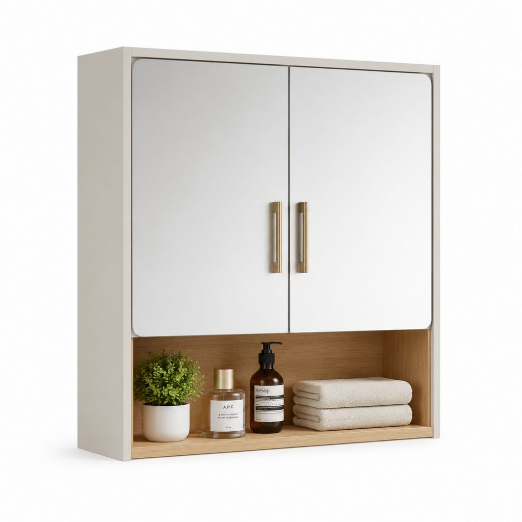 Armoire de toilette murale à miroir blanc en MDF 60 x 70 x 15 cm