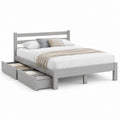 Lit double avec 2 tiroirs gris en pin massif 140 x 190 cm