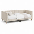 Lit gigogne rectangulaire beige en velours polyester 90 x 200 cm avec sommier coulissant