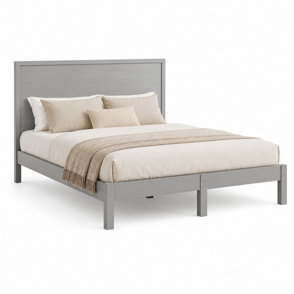 Lit double avec cadre de lit gris en pin massif 160 x 200 cm