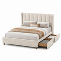 Lit double avec tiroirs beige en polyester 160 x 200 cm